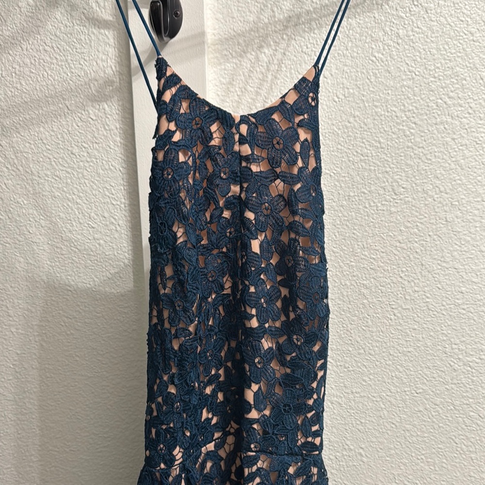 Slate & Willow Blue Lace Backless Dress